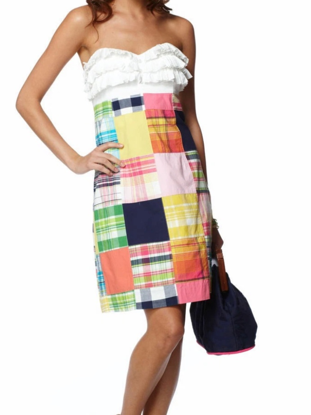 Lilly Pulitzer Cameron Multi Bingo Blanket Sewn Patch Madras Ruffle Dress Sz 6